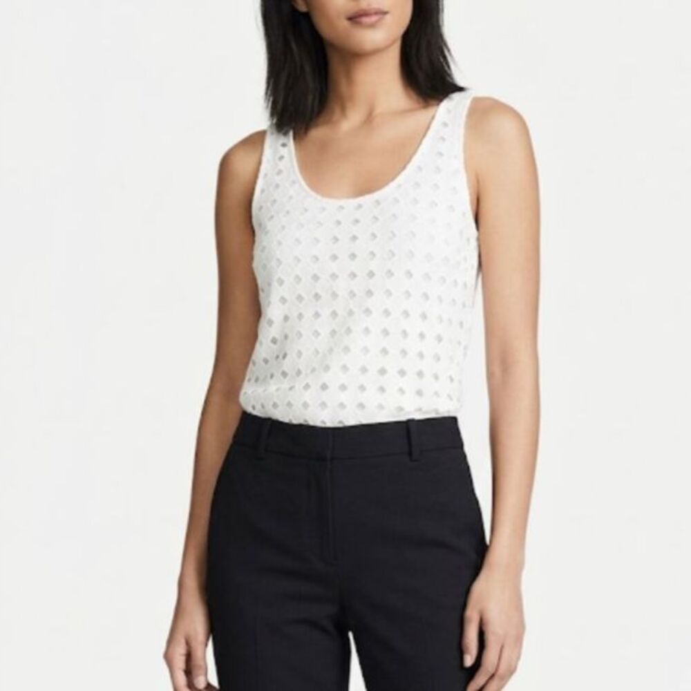 J. Crew Women's White Circle Eyelet Lace Overlay Sleeveless Tank Top Size M